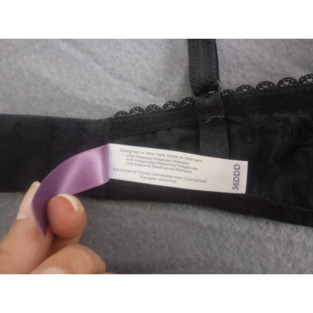 Adore Me Black Sexy Lace Lined Lightly Padded Underwire Push-Up Bra  36DDD
